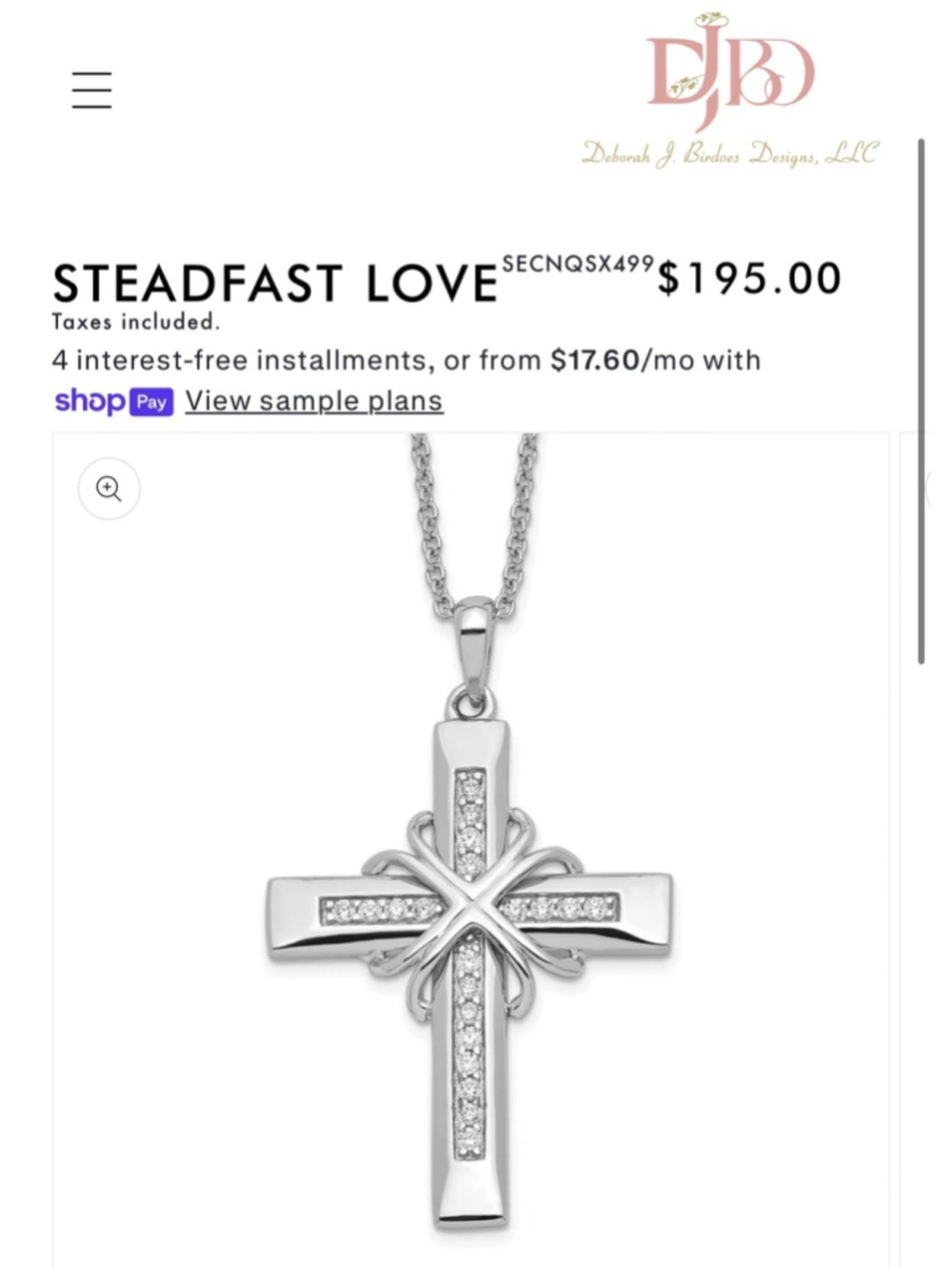 Deborah J. Birdoes Designs Silver Steadfast Love Cross Necklace